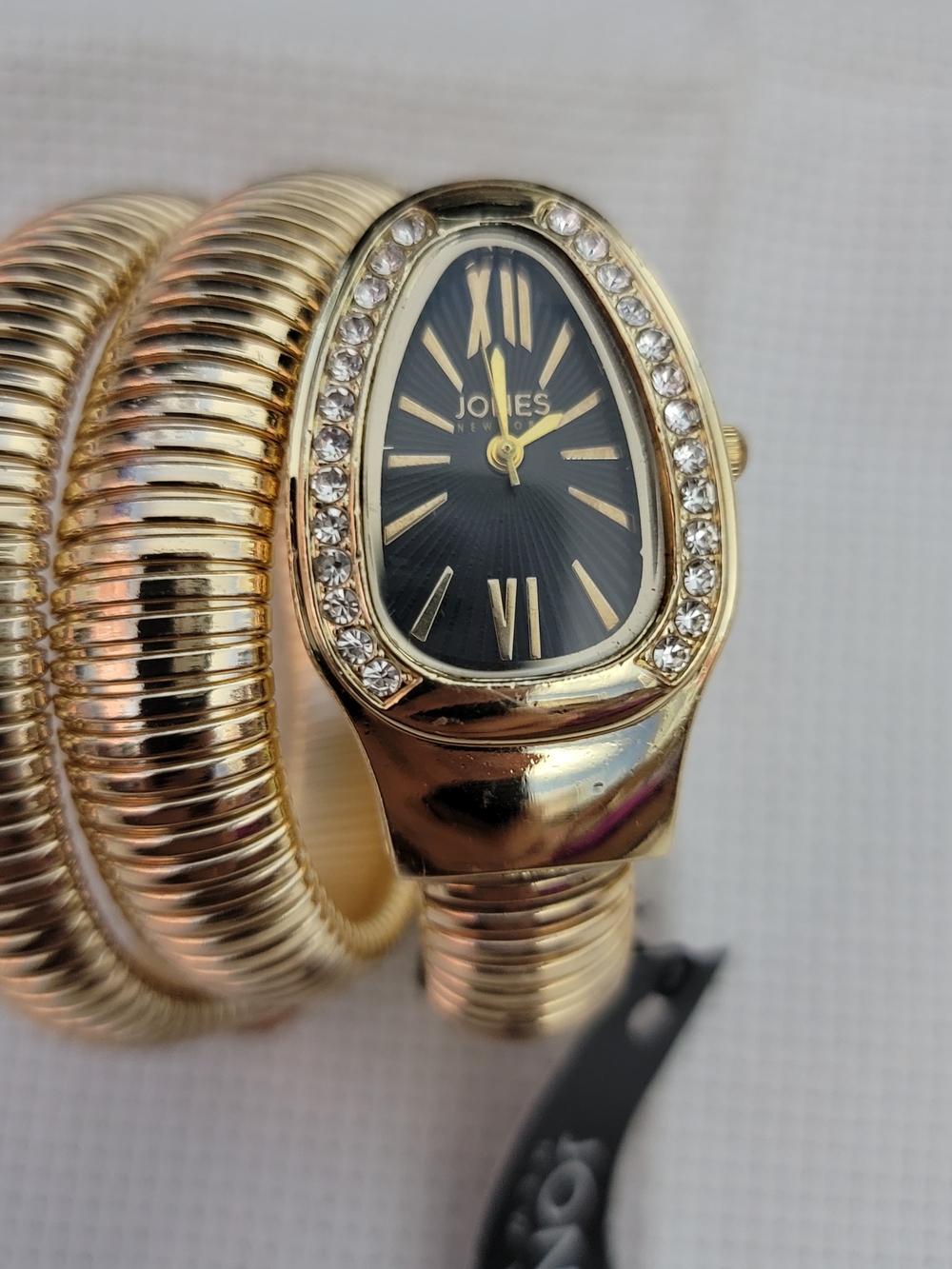 Jones New York Gold-Tone Coil Bracelet Watch with Black Dial